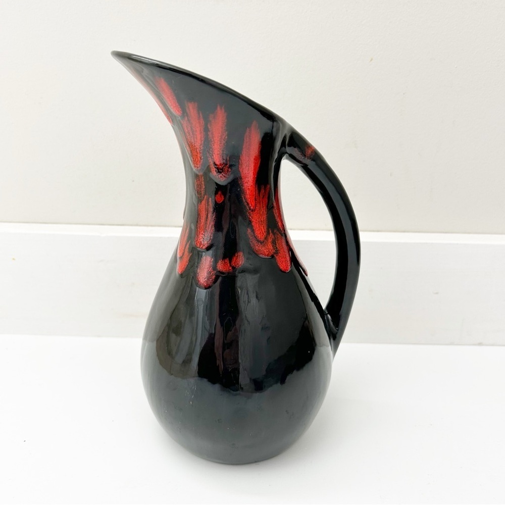 Vintage Black & Orange Drip Glaze Pitcher Studio Pottery Vase/Pitchet